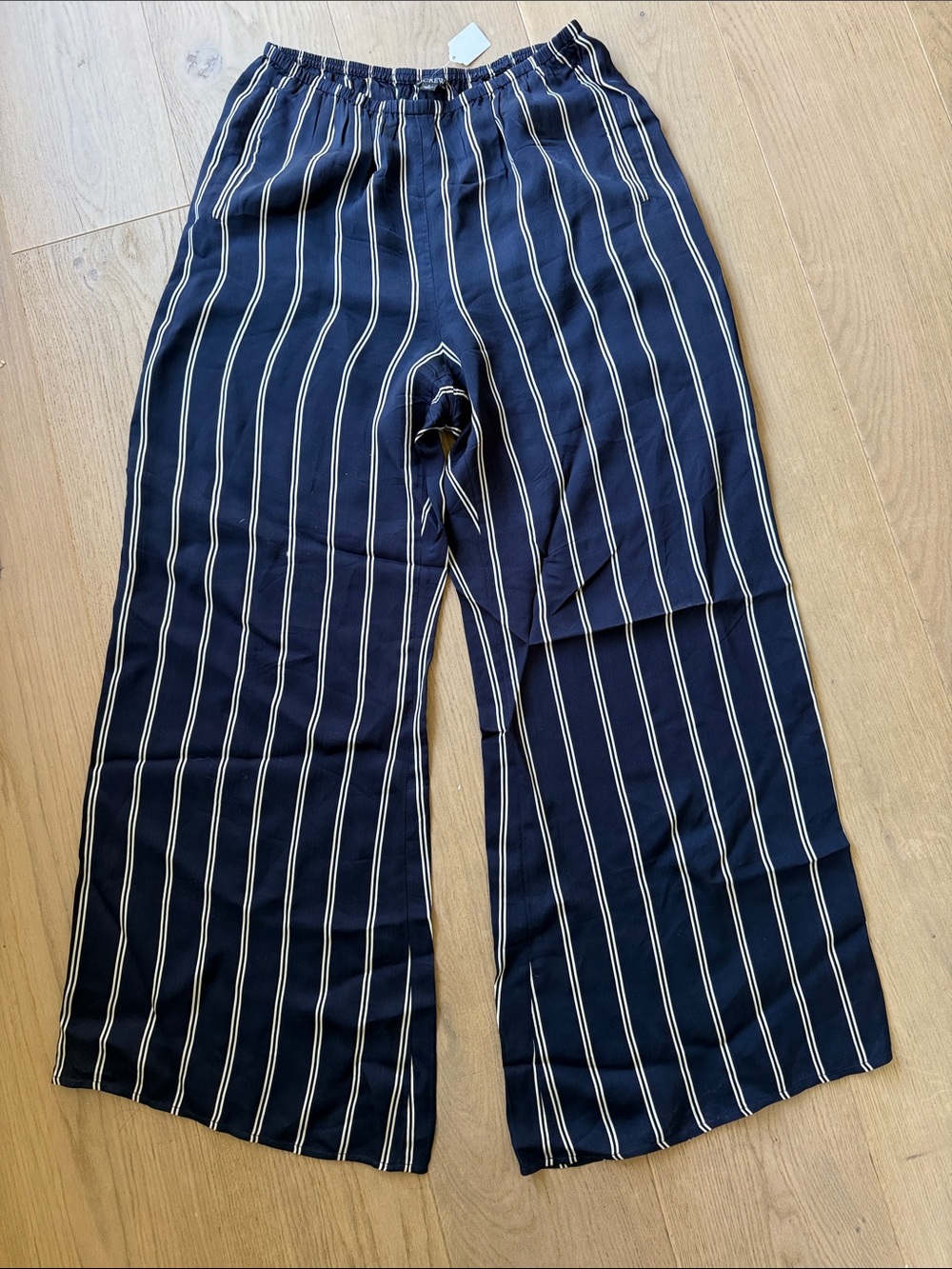 Navy Blue Stripe JCrew Wide-Leg Pants